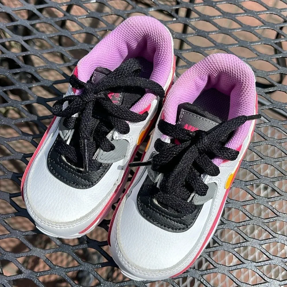 NIKE Air Max 90 Laser Orange Hyper Pink TD Toddler Size 7C White Gray DM8688-100